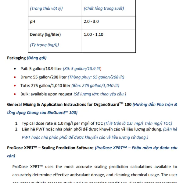 Hóa chất tẩy cáu cặn hữu cơ màng RO OrganoGuar 100