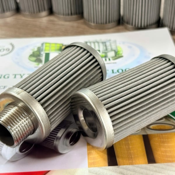 Phin lọc dầu inox xếp nếp 5 micron OD43 x Ren ngoài 27/0 xH80mm nắp inox