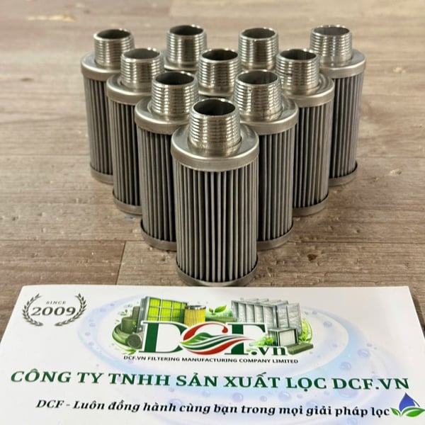 Phin lọc dầu inox xếp nếp 5 micron OD43 x Ren ngoài 27/0 xH80mm nắp inox