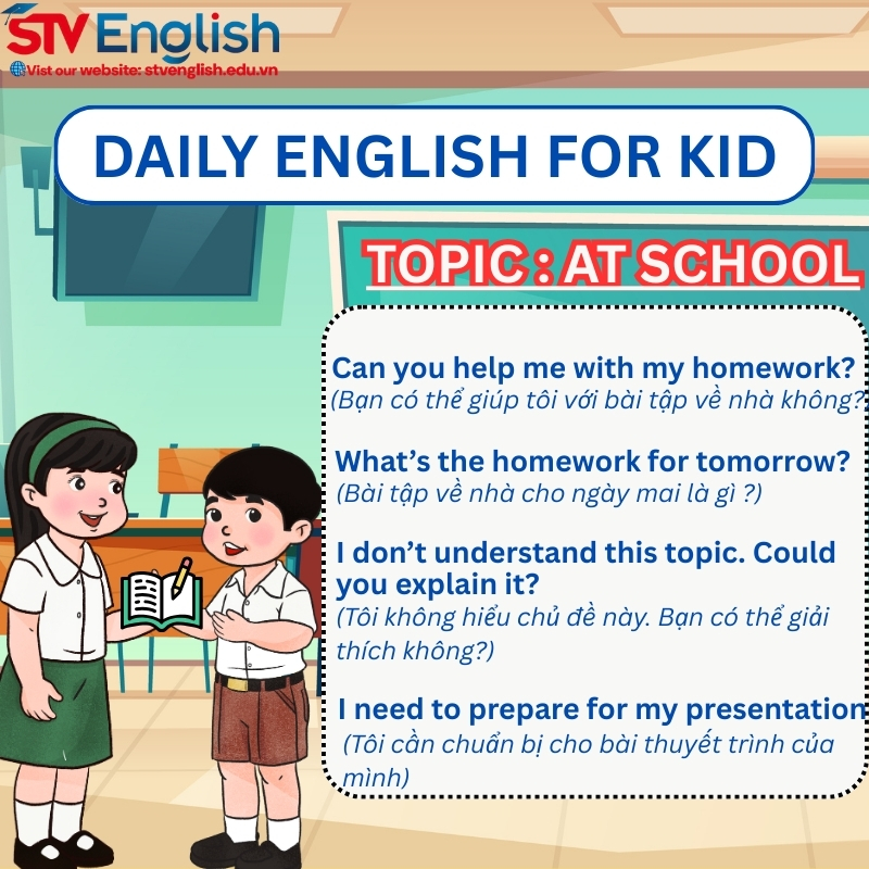 Tiếng anh giao tiếp cho trẻ em: Chủ đề At school Tiếng anh giao tiếp cho trẻ em: Chủ đề At school