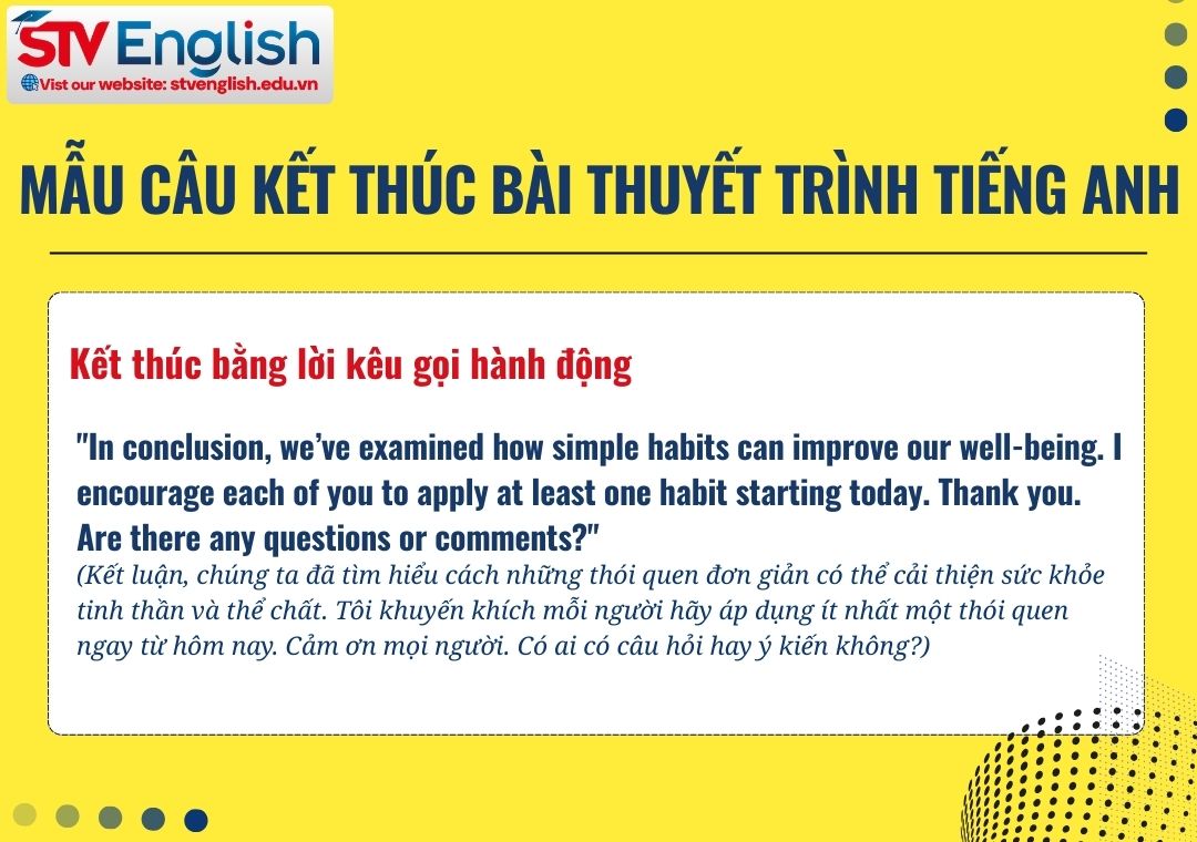 Cách kết thúc bài thuyết trình tiếng Anh: 15 mẫu câu lịch sự & chuyên nghiệp Cách kết thúc bài thuyết trình tiếng Anh: 15 mẫu câu lịch sự & chuyên nghiệp