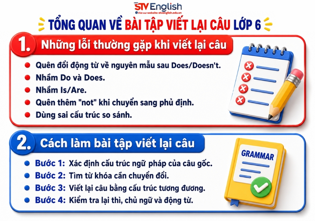 Tổng quan về bài tập viết lại câu lớp 6 Tổng quan về bài tập viết lại câu lớp 6