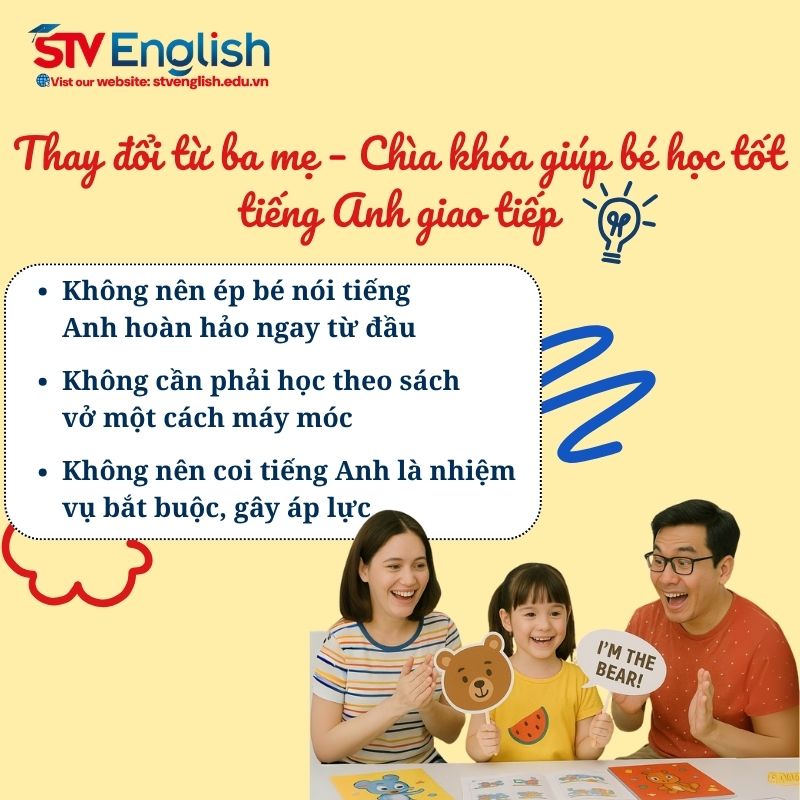 Thay đổi tư duy và hành động của ba mẹ khi dạy tiếng Anh giao tiếp cho bé Thay đổi tư duy và hành động của ba mẹ khi dạy tiếng Anh giao tiếp cho bé