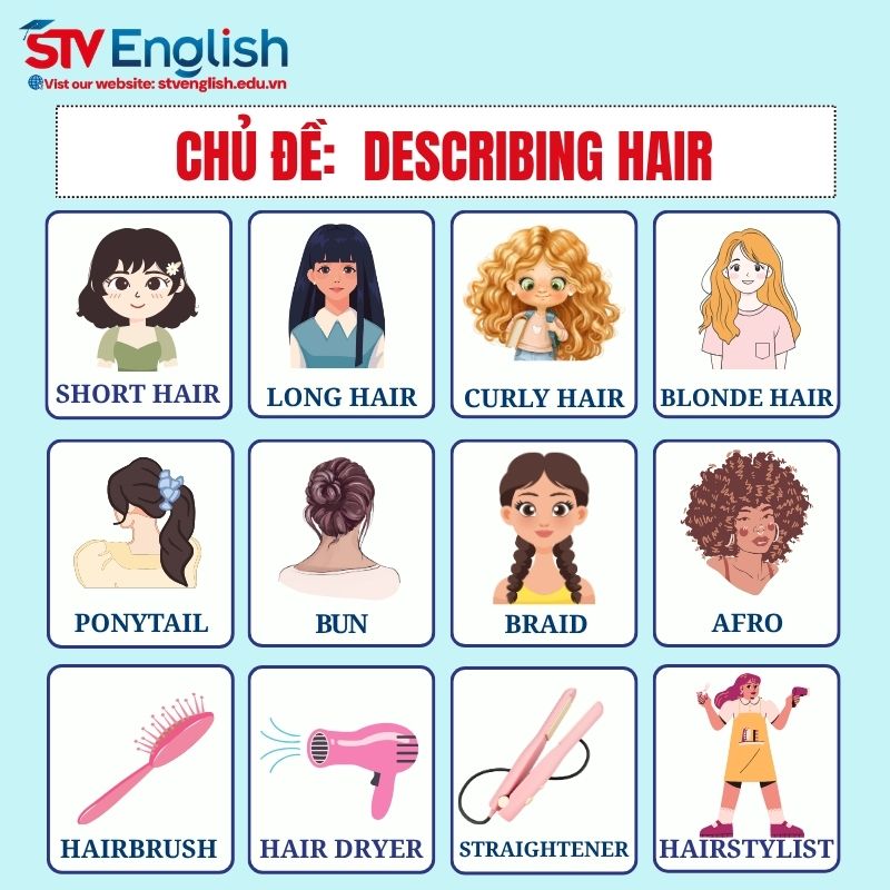 Từ vựng tiếng Anh giao tiếp cho bé: Chủ đề Describing Hair Từ vựng tiếng Anh giao tiếp cho bé: Chủ đề Describing Hair