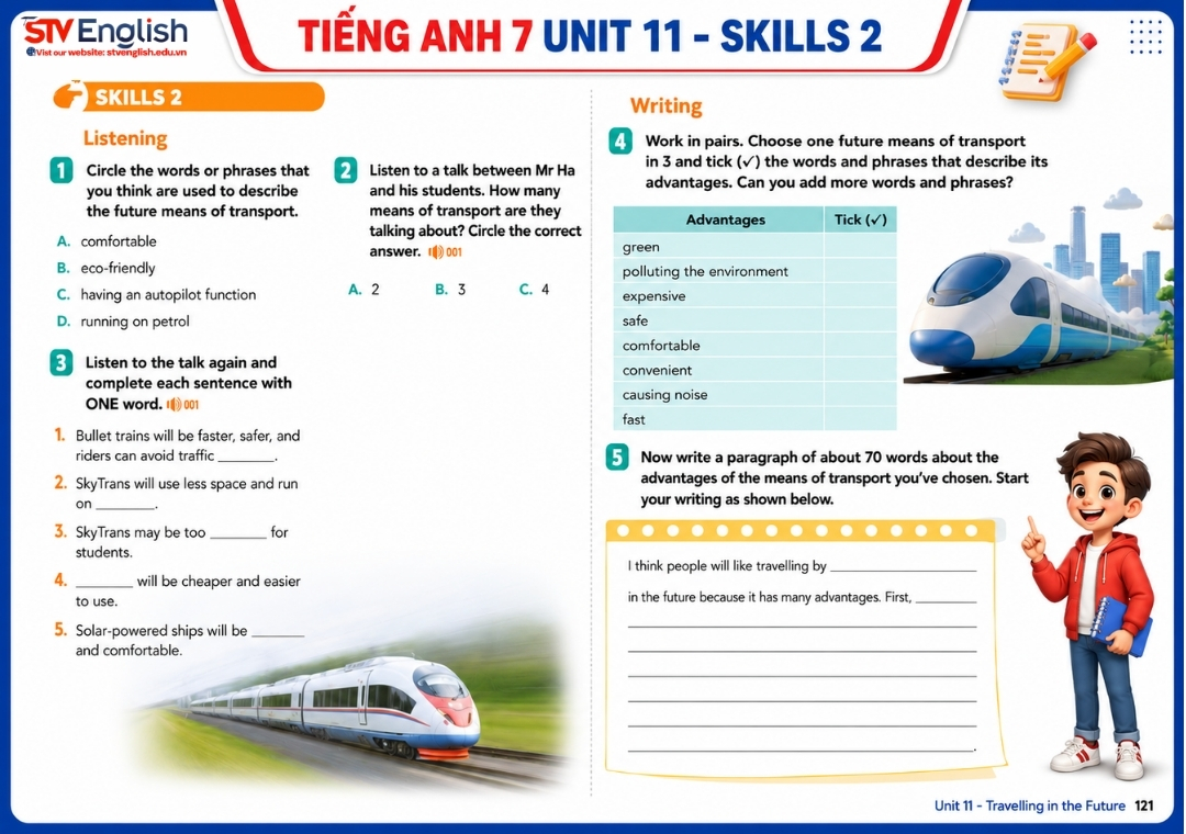 Bài tập tiếng Anh 7 Unit 11 - Skills 2 trang 121 Bài tập tiếng Anh 7 Unit 11 - Skills 2 trang 121