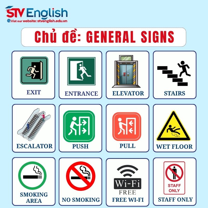 Từ vựng tiếng Anh giao tiếp cho bé: Chủ đề General Signs Từ vựng tiếng Anh giao tiếp cho bé: Chủ đề General Signs