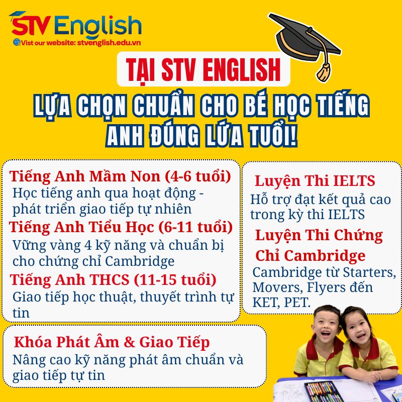 Chương trình học tiếng Anh giao tiếp đa dạng cho từng độ tuổi tại STV English Chương trình học tiếng Anh giao tiếp đa dạng cho từng độ tuổi tại STV English