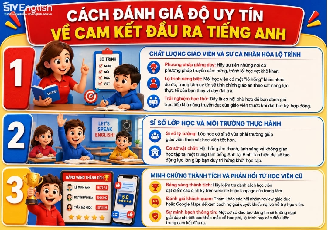 Cách đánh giá độ uy tín về cam kết đầu ra tiếng Anh Cách đánh giá độ uy tín về cam kết đầu ra tiếng Anh