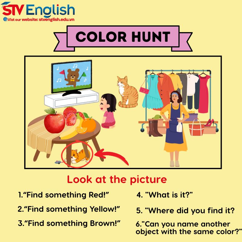 Cách dạy từ vựng tiếng Anh cho bé 5 tuổi qua trò chơi "Truy tìm màu sắc" Cách dạy từ vựng tiếng Anh cho bé 5 tuổi qua trò chơi "Truy tìm màu sắc"