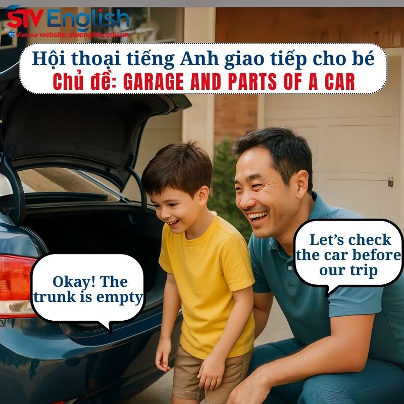 Mẫu hội thoại tiếng Anh giao tiếp cho bé: Chủ đề Garage and Parts of a Car Mẫu hội thoại tiếng Anh giao tiếp cho bé: Chủ đề Garage and Parts of a Car