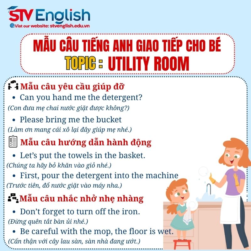 Tiếng Anh giao tiếp cho trẻ em: Mẫu câu chủ đề Utility Room Tiếng Anh giao tiếp cho trẻ em: Mẫu câu chủ đề Utility Room