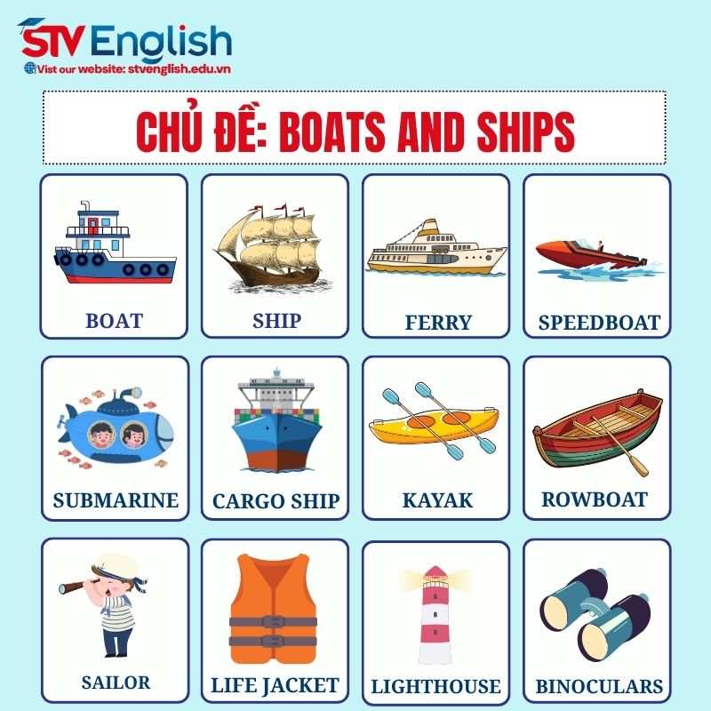 Từ vựng tiếng Anh giao tiếp cho bé: Chủ đề Boats and Ships Từ vựng tiếng Anh giao tiếp cho bé: Chủ đề Boats and Ships