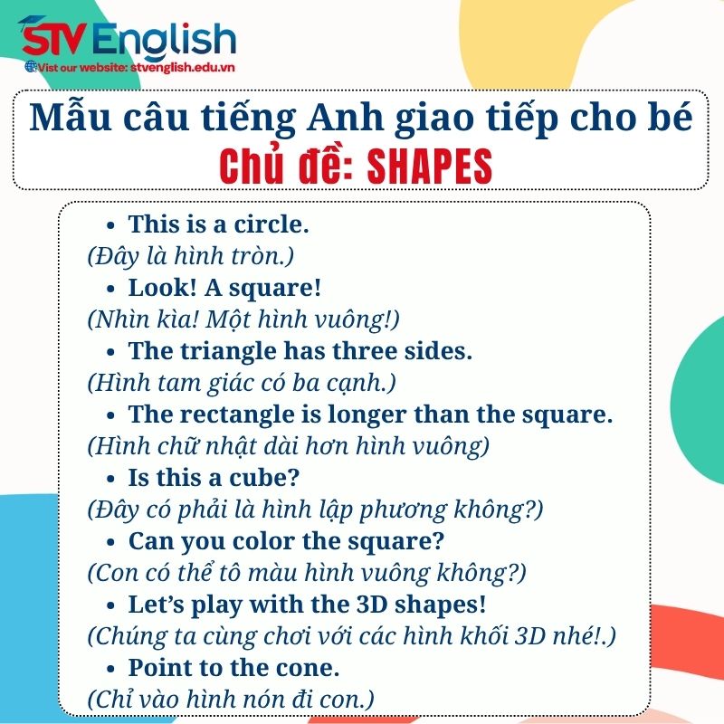 Mẫu câu tiếng Anh giao tiếp cho bé theo chủ đề: Hình học Mẫu câu tiếng Anh giao tiếp cho bé theo chủ đề: Hình học