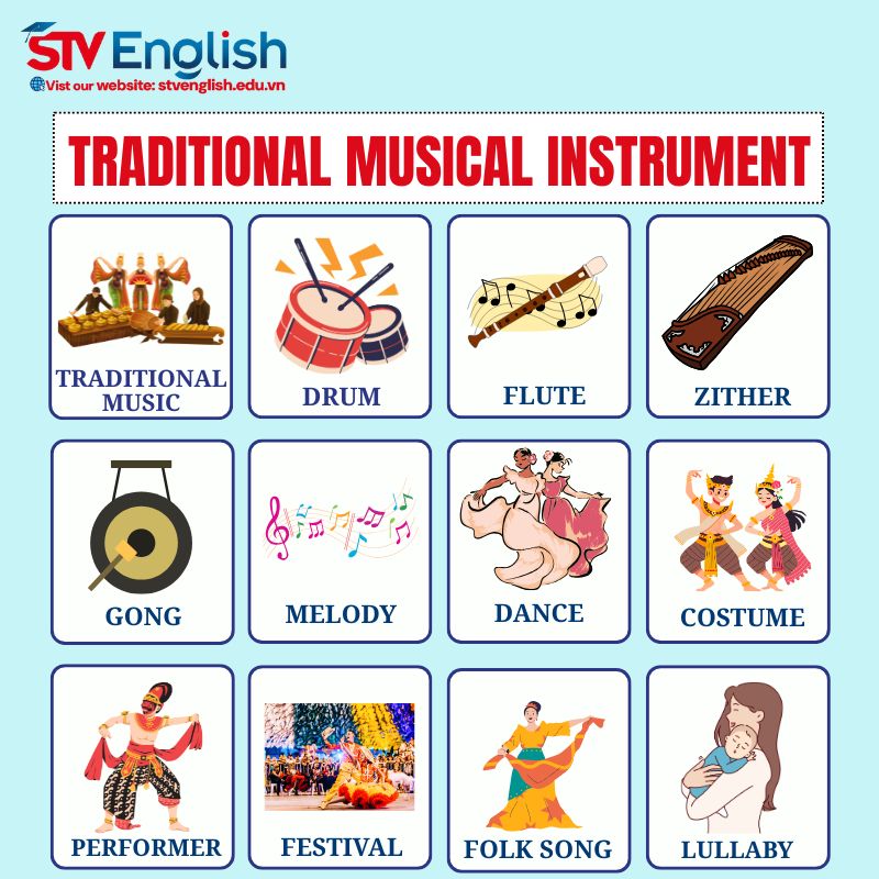 Từ vựng tiếng Anh giao tiếp cho bé: Chủ đề “Traditional Musical Instrument” Từ vựng tiếng Anh giao tiếp cho bé: Chủ đề “Traditional Musical Instrument”