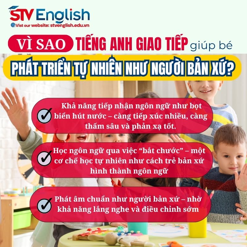 Vì sao học tiếng Anh giao tiếp có thể giúp bé phát triển kĩ năng nói như người bản xứ? Vì sao học tiếng Anh giao tiếp có thể giúp bé phát triển kĩ năng nói như người bản xứ?