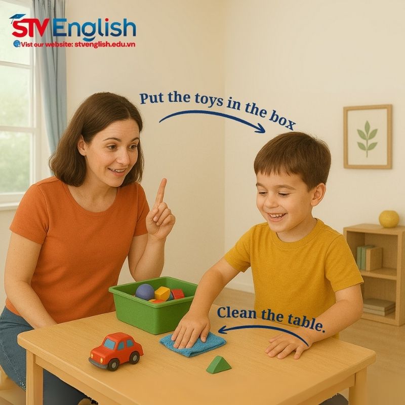 Bé 6 tuổi vừa làm việc nhà vừa học tiếng Anh. Bé 6 tuổi vừa làm việc nhà vừa học tiếng Anh.