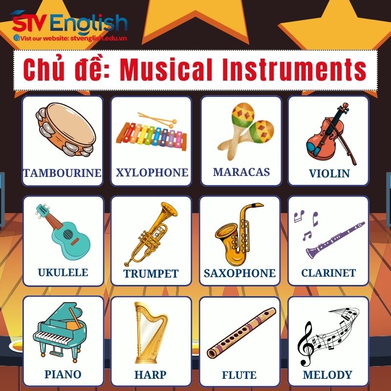 Từ vựng tiếng Anh giao tiếp cho bé: Chủ đề “Musical Instruments” Từ vựng tiếng Anh giao tiếp cho bé: Chủ đề “Musical Instruments”