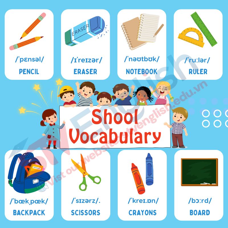 Từ vựng tiếng Anh cho bé 5 tuổi: Chủ đề trường học (School) Từ vựng tiếng Anh cho bé 5 tuổi: Chủ đề trường học (School)