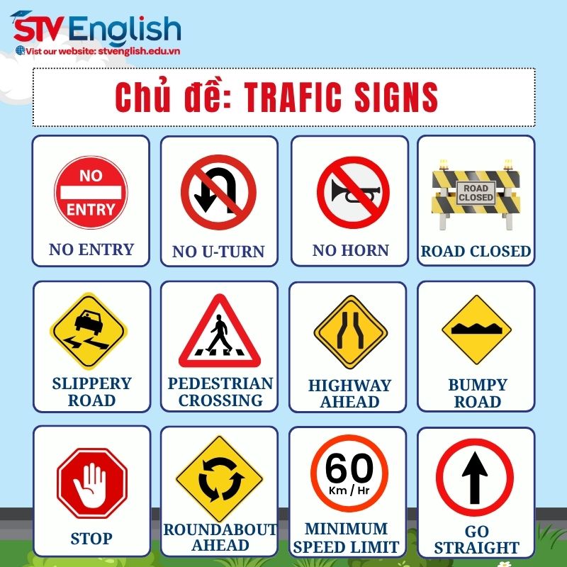 Từ vựng tiếng Anh giao tiếp cho bé: Chủ đề Traffic Signs Từ vựng tiếng Anh giao tiếp cho bé: Chủ đề Traffic Signs