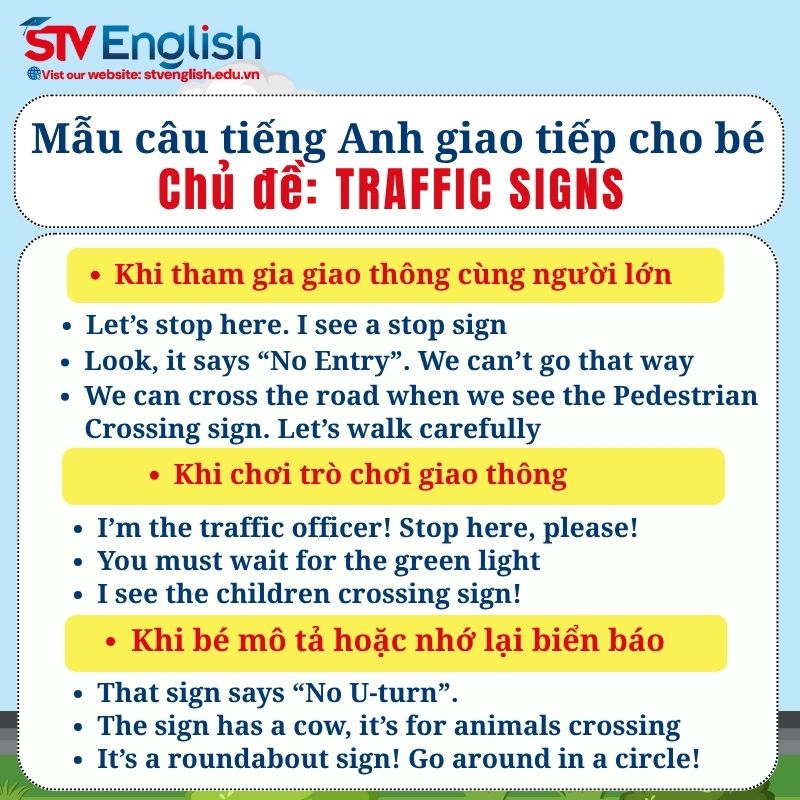 Mẫu câu tiếng Anh giao tiếp cho bé: Chủ đề Traffic Signs Mẫu câu tiếng Anh giao tiếp cho bé: Chủ đề Traffic Signs