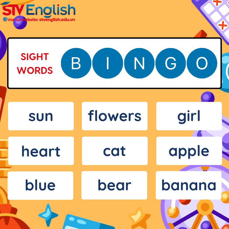 Tiếng Anh cho bé 5 tuổi: Sight Words Bingo – Trò chơi bingo học từ vựng phổ biến Tiếng Anh cho bé 5 tuổi: Sight Words Bingo – Trò chơi bingo học từ vựng phổ biến