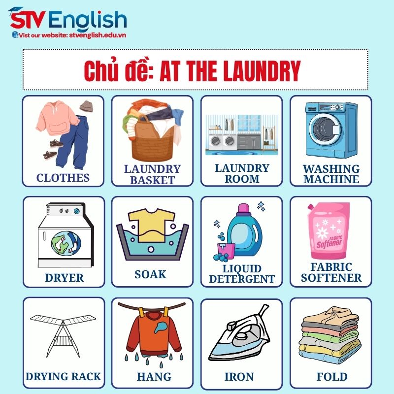 Từ vựng tiếng Anh giao tiếp cho bé chủ đề At the Laundry Từ vựng tiếng Anh giao tiếp cho bé chủ đề At the Laundry
