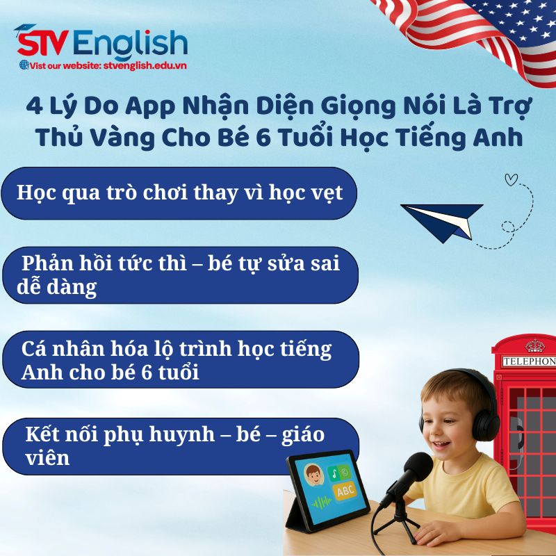 Ưu điểm của App nhận diện giọng nói trong việc dạy tiếng Anh cho bé 6 tuổi. Ưu điểm của App nhận diện giọng nói trong việc dạy tiếng Anh cho bé 6 tuổi.