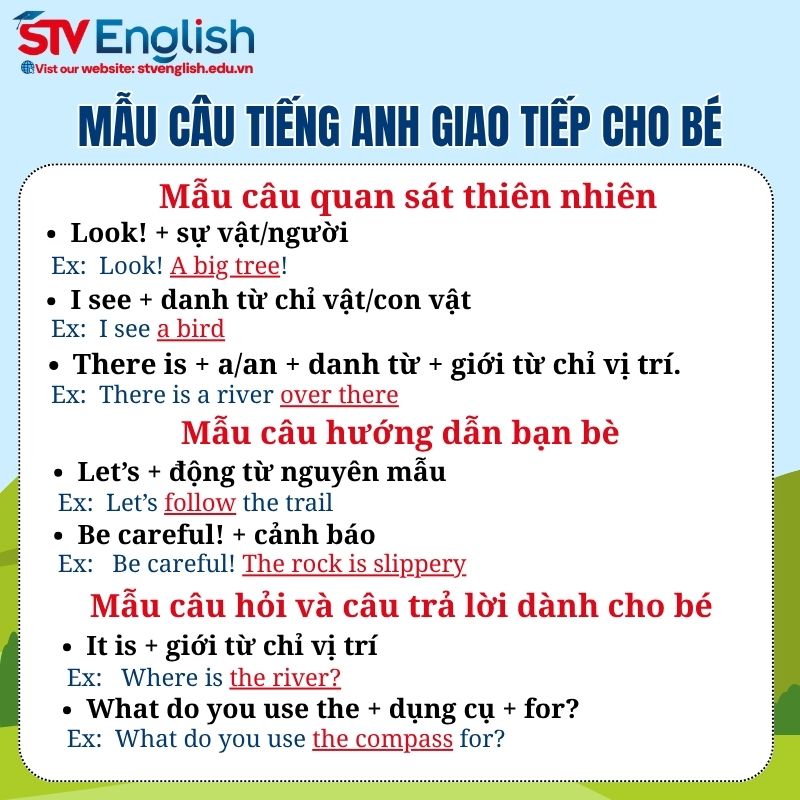 Mẫu câu tiếng Anh giao tiếp cho bé: Chủ đề “Trekking” Mẫu câu tiếng Anh giao tiếp cho bé: Chủ đề “Trekking”