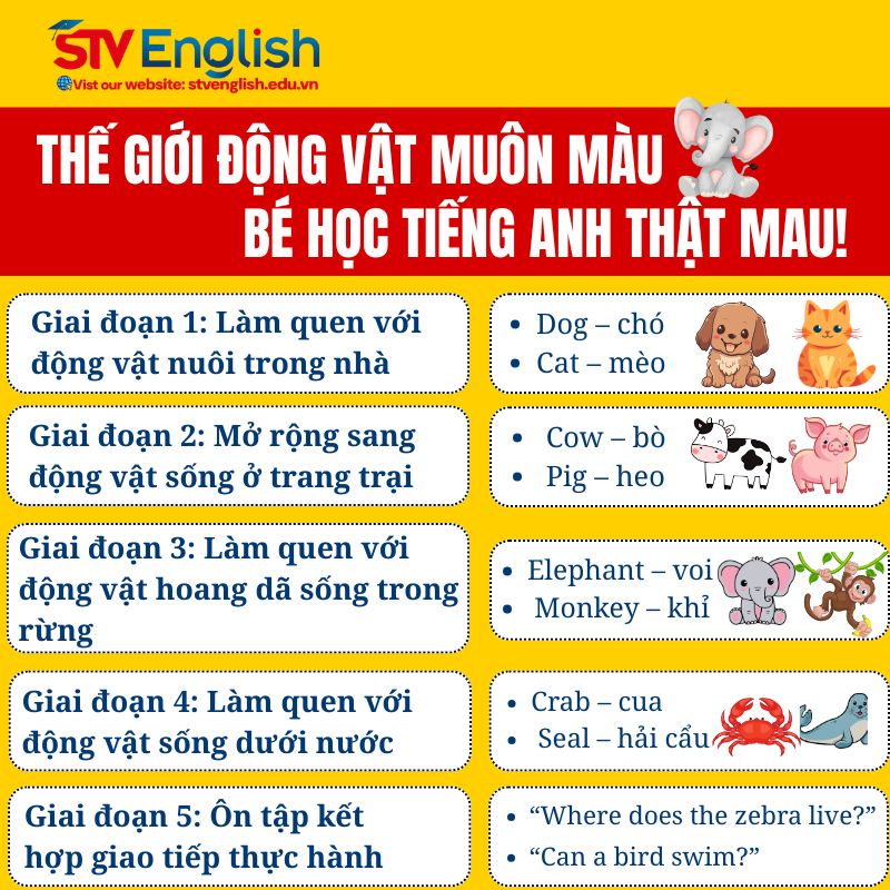Bộ từ vựng tiếng Anh giao tiếp chủ đề động vật cho bé học mỗi ngày Bộ từ vựng tiếng Anh giao tiếp chủ đề động vật cho bé học mỗi ngày