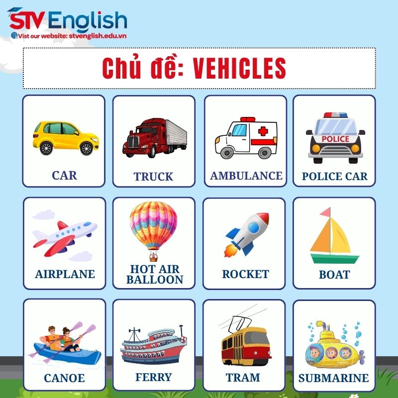 Từ vựng tiếng Anh giao tiếp cho bé: Chủ đề Vehicles Từ vựng tiếng Anh giao tiếp cho bé: Chủ đề Vehicles