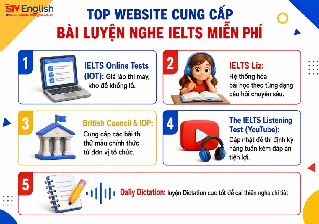Review 6 website luyện nghe IELTS miễn phí đáng dùng năm 2026 Review 6 website luyện nghe IELTS miễn phí đáng dùng năm 2026