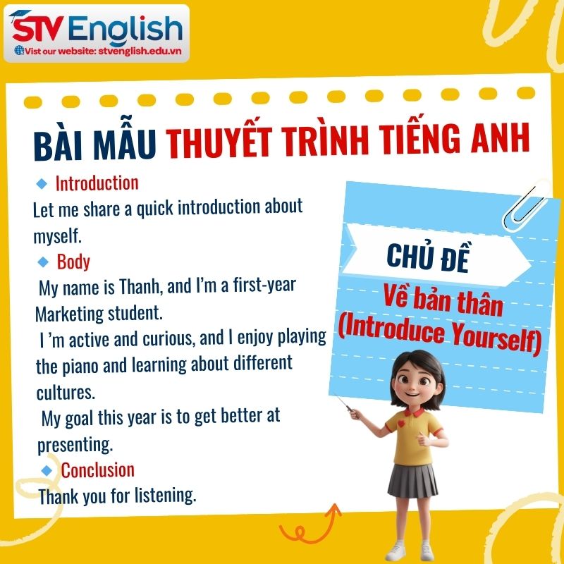 Bài mẫu thuyết trình tiếng Anh: Về bản thân (Introduce Yourself) Bài mẫu thuyết trình tiếng Anh: Về bản thân (Introduce Yourself)