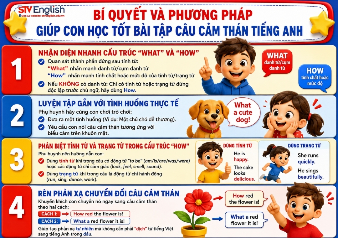 Bí quyết và phương pháp giúp con làm tốt bài tập câu cảm thán tiếng Anh Bí quyết và phương pháp giúp con làm tốt bài tập câu cảm thán tiếng Anh