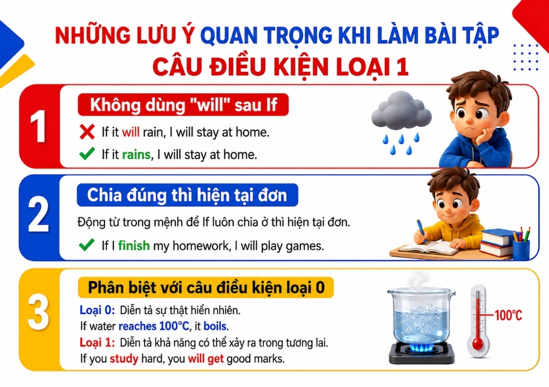 Những lưu ý quan trọng khi làm bài tập câu điều kiện 1 lớp 6