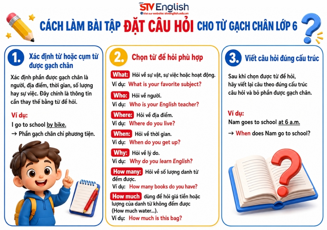 Cách làm bài tập đặt câu hỏi cho từ gạch chân lớp 6 Cách làm bài tập đặt câu hỏi cho từ gạch chân lớp 6