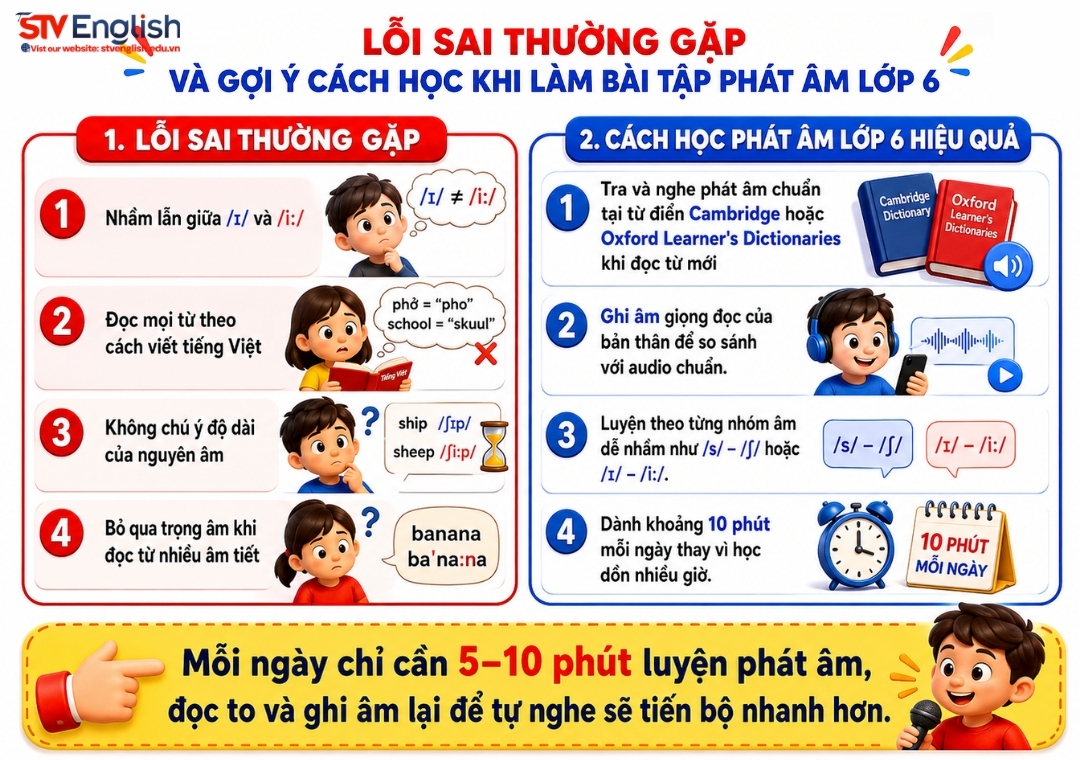 Lỗi sai thường gặp khi làm bài tập phát âm lớp 6 Lỗi sai thường gặp khi làm bài tập phát âm lớp 6