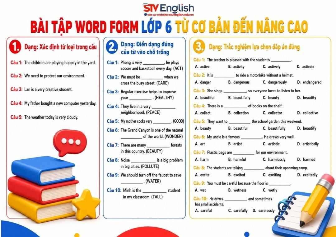 Bài tập word form lớp 6 Bài tập word form lớp 6