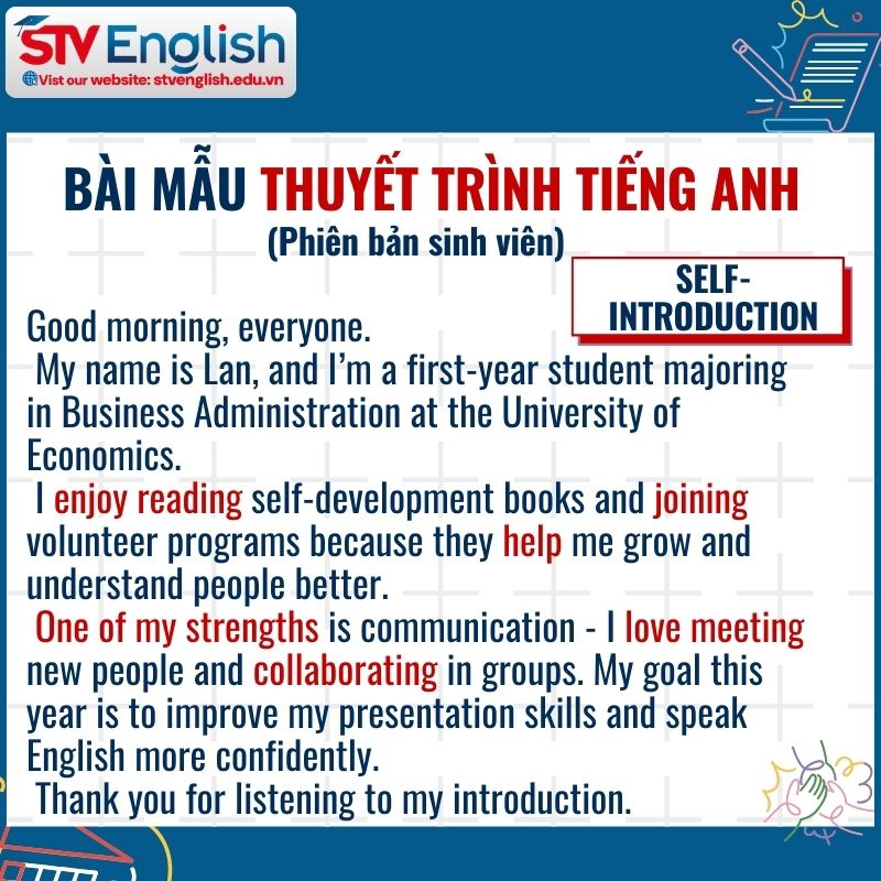 Mẫu bài thuyết trình tiếng Anh về bản thân nâng cao Mẫu bài thuyết trình tiếng Anh về bản thân nâng cao