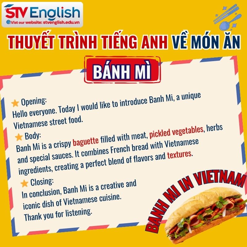 Bài thuyết trình tiếng Anh về món ăn: Bánh mì Bài thuyết trình tiếng Anh về món ăn: Bánh mì