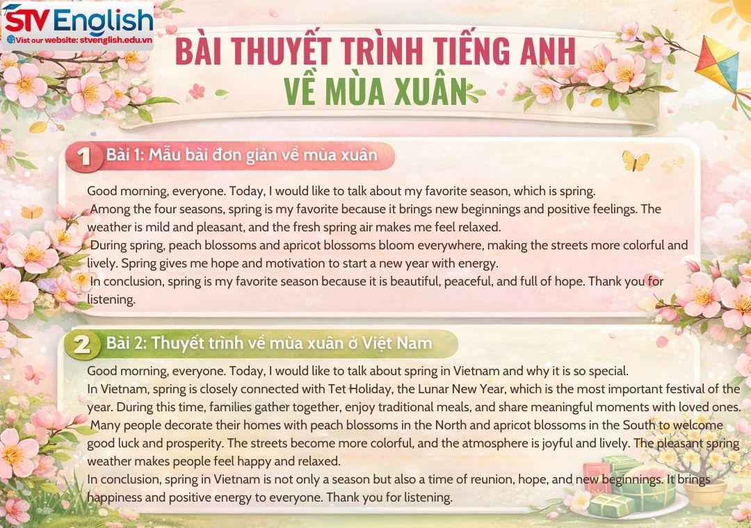 Bài thuyết trình tiếng Anh về mùa xuân Bài thuyết trình tiếng Anh về mùa xuân