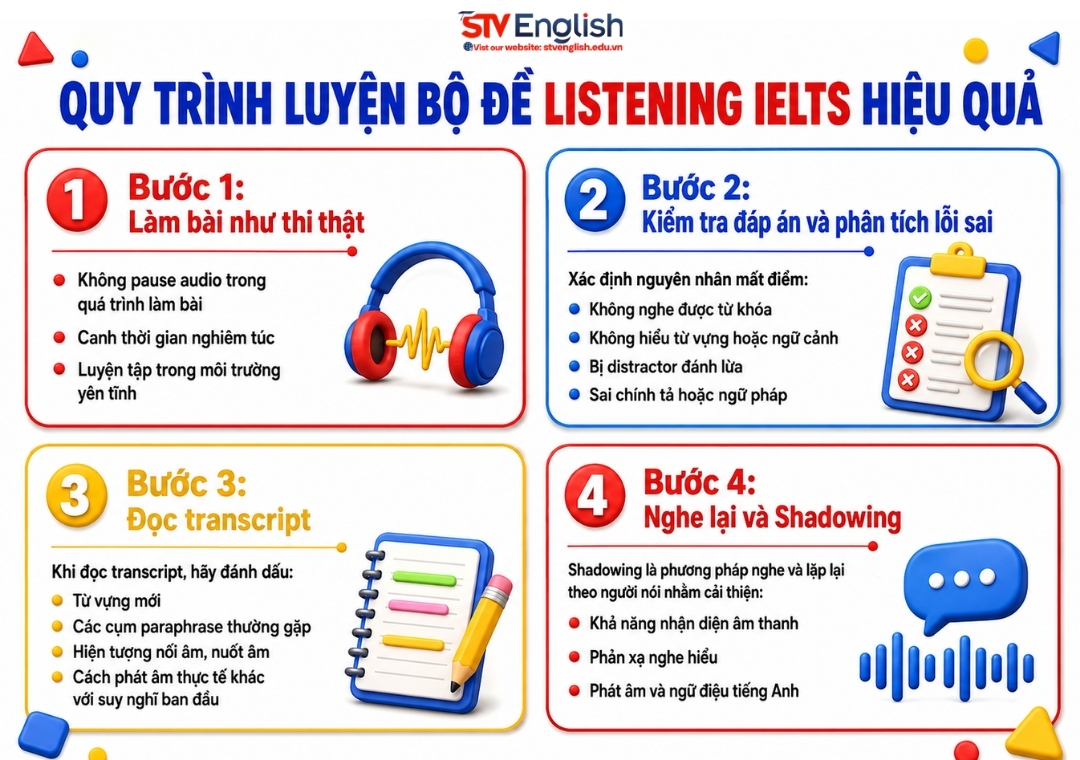 Quy trình luyện bộ đề luyện Listening IELTS Quy trình luyện bộ đề luyện Listening IELTS