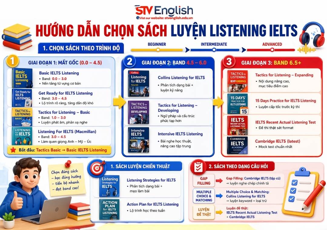Hướng dẫn chọn các sách luyện Listening IELTS Hướng dẫn chọn các sách luyện Listening IELTS