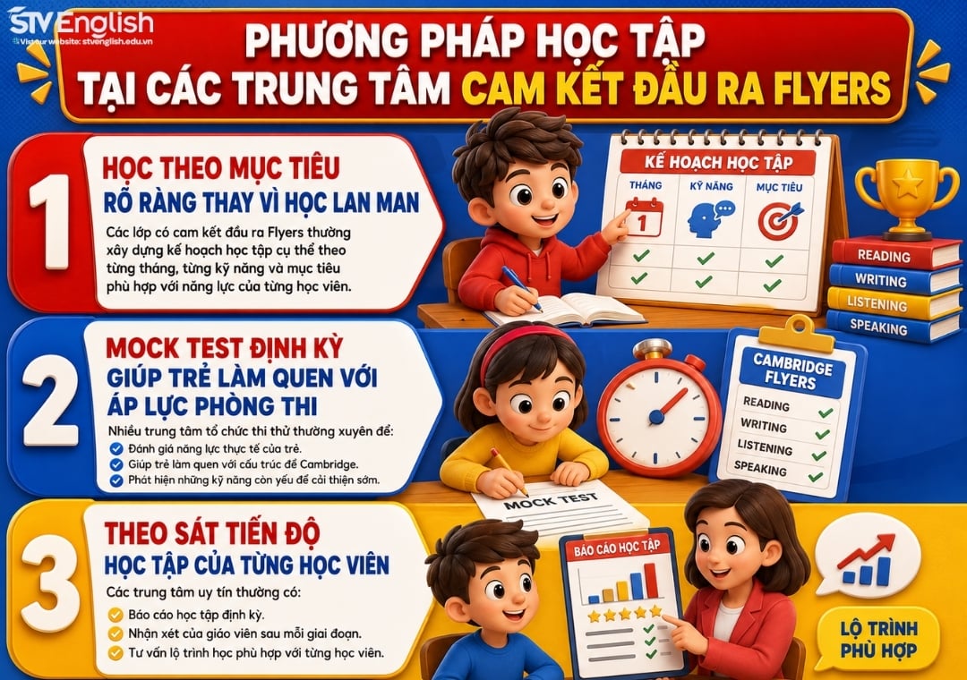 Phương pháp học tập tại các trung tâm cam kết đầu ra Flyers Phương pháp học tập tại các trung tâm cam kết đầu ra Flyers