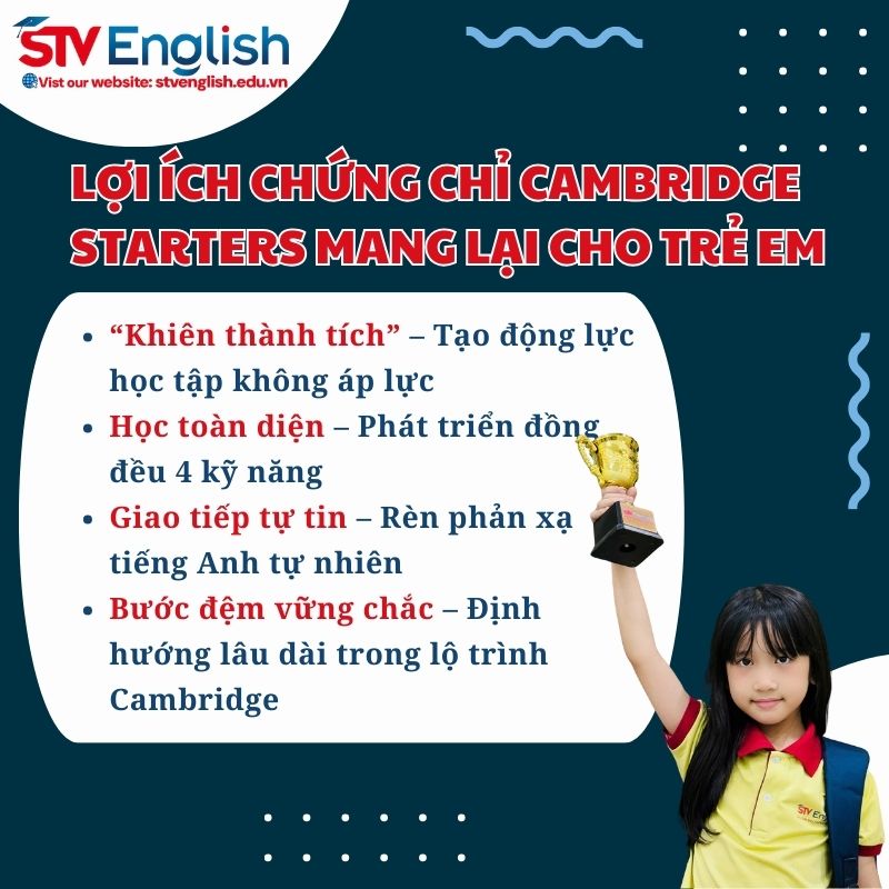 Lợi ích của chứng chỉ Cambridge Starters cho trẻ em. Lợi ích của chứng chỉ Cambridge Starters cho trẻ em.