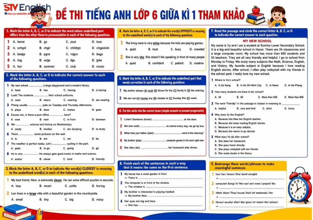 Đề thi tiếng Anh lớp 6 giữa kì 1 Đề thi tiếng Anh lớp 6 giữa kì 1