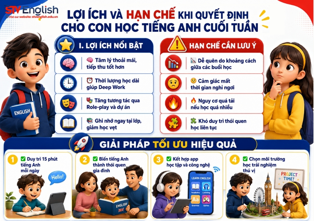 Lợi ích và hạn chế khi học tiếng Anh cuối tuần Lợi ích và hạn chế khi học tiếng Anh cuối tuần