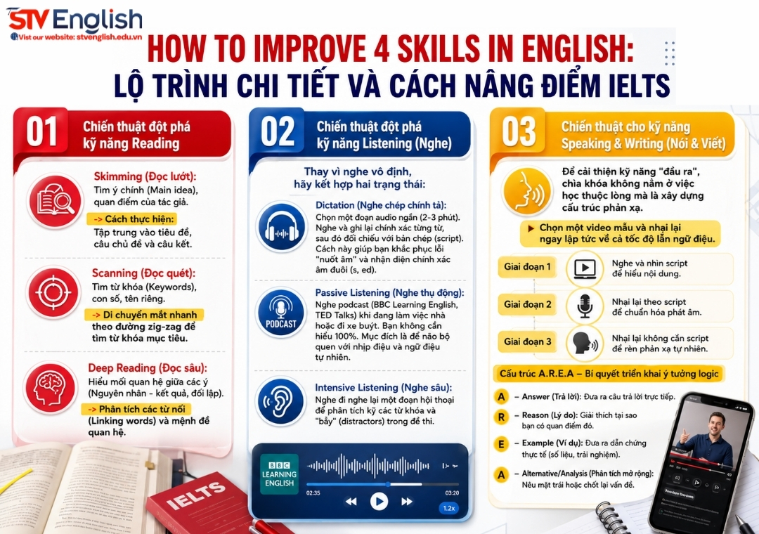 How to improve 4 skills in English: Hướng dẫn lộ trình cho người bận rộn How to improve 4 skills in English: Hướng dẫn lộ trình cho người bận rộn