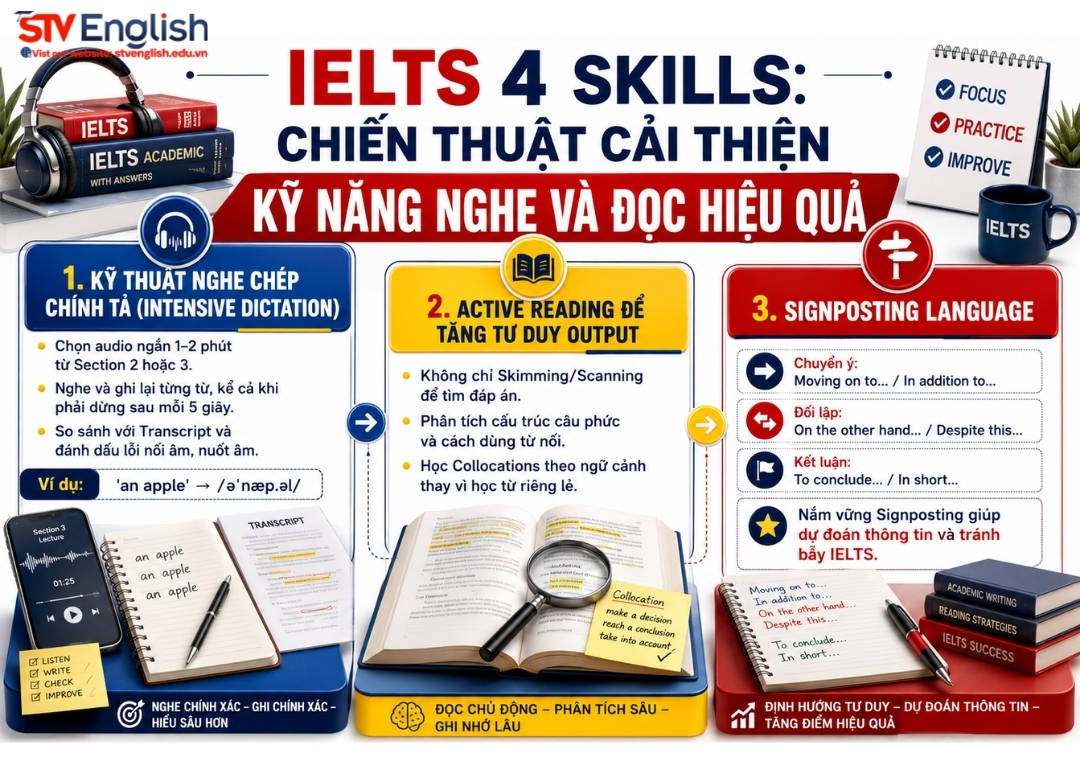 Hướng dẫn học IELTS 4 skills hiệu quả: Chiến lược kết hợp Listening & Reading Hướng dẫn học IELTS 4 skills hiệu quả: Chiến lược kết hợp Listening & Reading