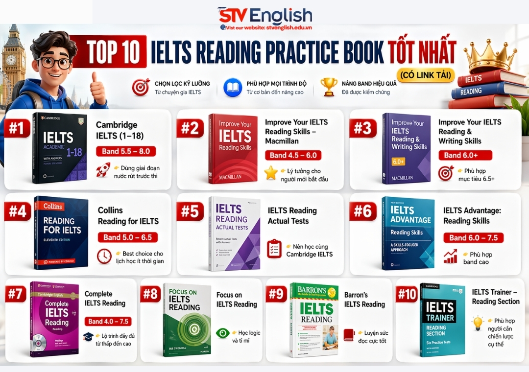 Top 10 cuốn IELTS Reading Practice Book tốt nhất Top 10 cuốn IELTS Reading Practice Book tốt nhất