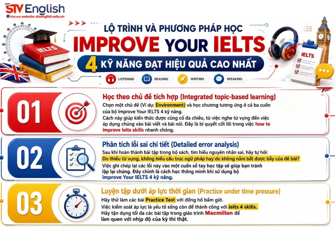 Improve Your IELTS 4 kỹ năng: Lộ trình từ con số 0 đến band 7.5+ cho người bận rộn Improve Your IELTS 4 kỹ năng: Lộ trình từ con số 0 đến band 7.5+ cho người bận rộn